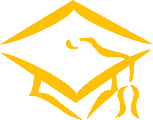 A yellow outline drawing of a graduation cap.